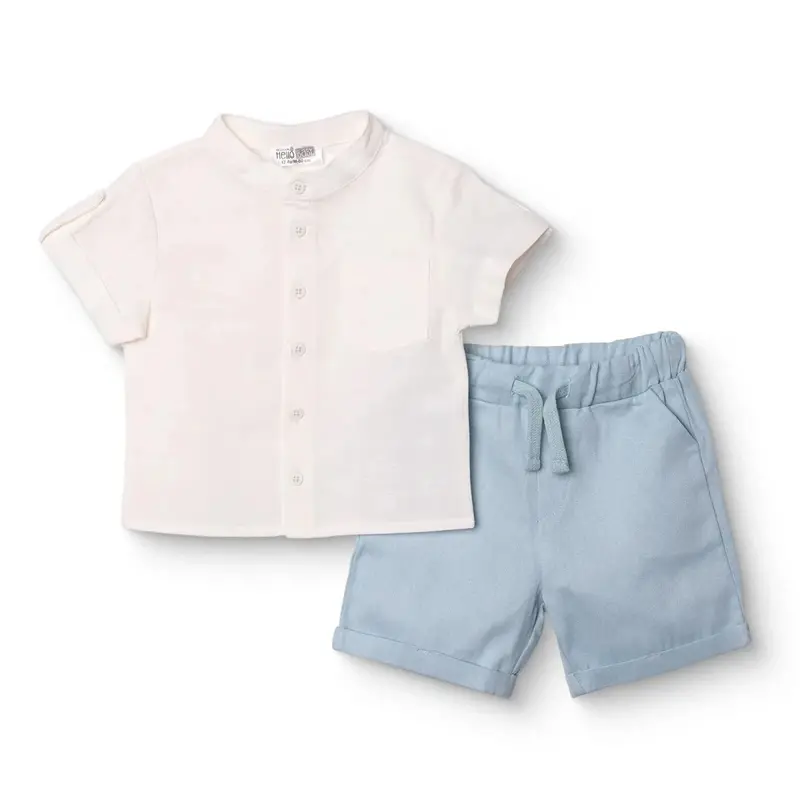 Hellobaby Boys Shirt & Shorts Set Buttoned Smart Line Mandarin Collar Above The Knee Short Sleeve - White 1