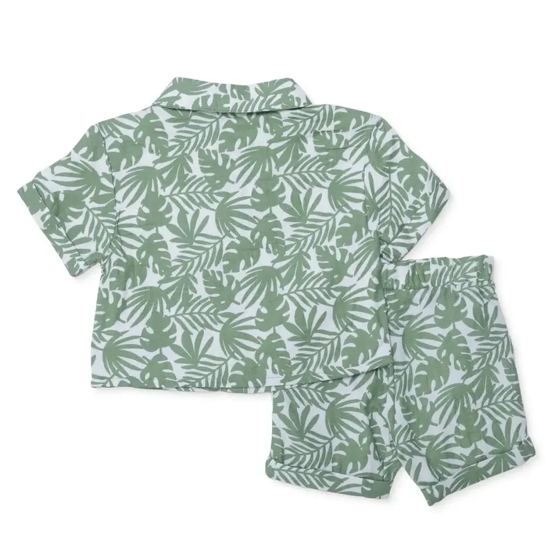 Hellobaby Boys Shirt & Shorts Set Palm Print Buttoned Shirt Collar Short Length Short Sleeve - Green Printed 2