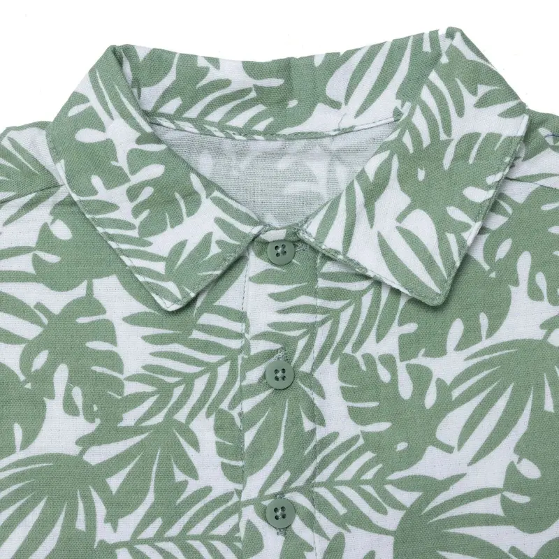 Hellobaby Boys Shirt & Shorts Set Palm Print Buttoned Shirt Collar Short Length Short Sleeve - Green Printed 4