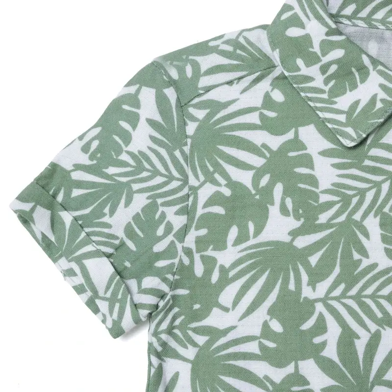 Hellobaby Boys Shirt & Shorts Set Palm Print Buttoned Shirt Collar Short Length Short Sleeve - Green Printed 5