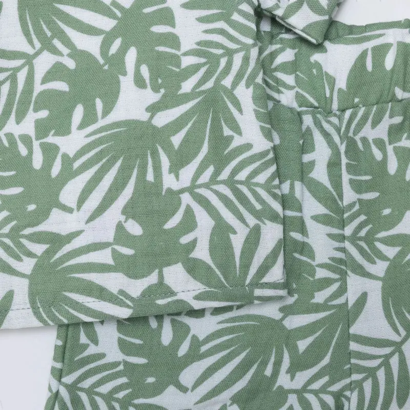 Hellobaby Boys Shirt & Shorts Set Palm Print Buttoned Shirt Collar Short Length Short Sleeve - Green Printed 6