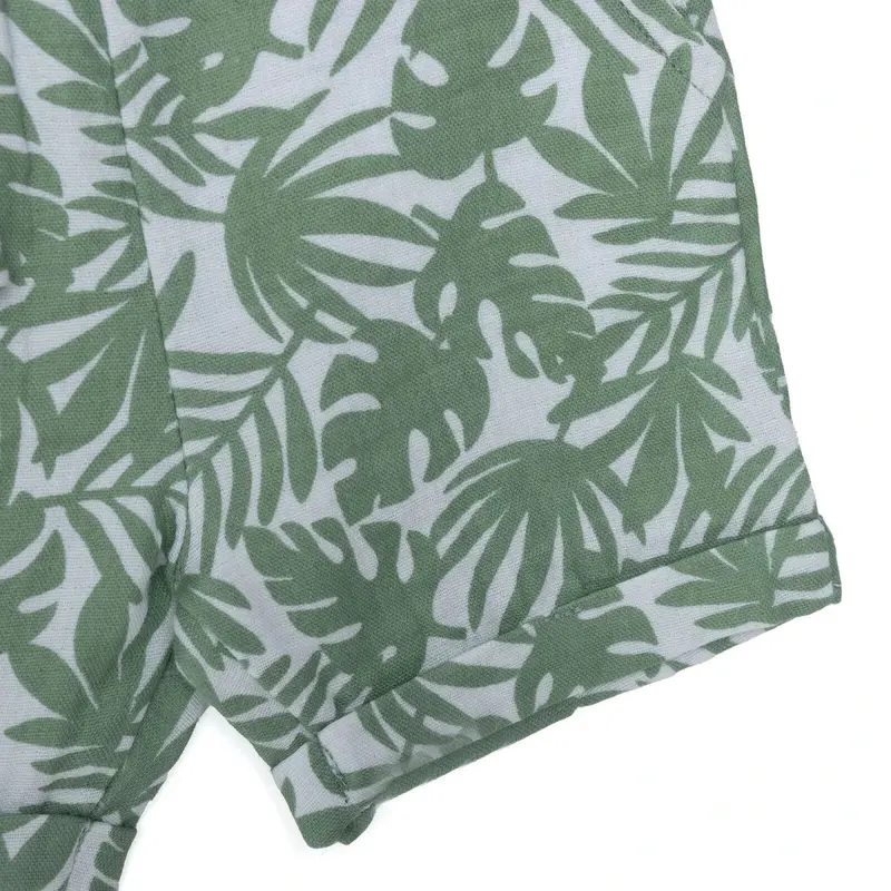 Hellobaby Boys Shirt & Shorts Set Palm Print Buttoned Shirt Collar Short Length Short Sleeve - Green Printed 7