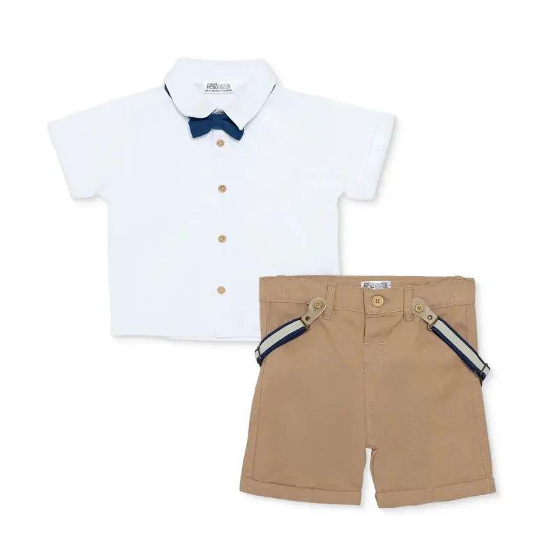 Hellobaby Boys Shirt & Shorts Set Striped Buttoned Smart Line Shirt Collar Above The Knee Short Slee - Ecru 1