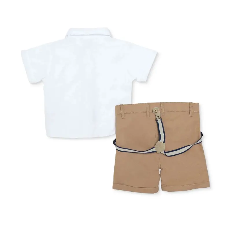Hellobaby Boys Shirt & Shorts Set Striped Buttoned Smart Line Shirt Collar Above The Knee Short Slee - Ecru 2