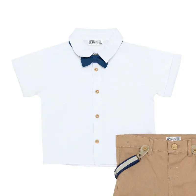 Hellobaby Boys Shirt & Shorts Set Striped Buttoned Smart Line Shirt Collar Above The Knee Short Slee - Ecru 3