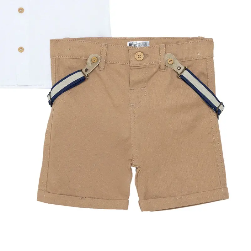 Hellobaby Boys Shirt & Shorts Set Striped Buttoned Smart Line Shirt Collar Above The Knee Short Slee - Ecru 4