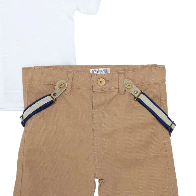 Hellobaby Boys Shirt & Shorts Set Striped Buttoned Smart Line Shirt Collar Above The Knee Short Slee - Ecru 6
