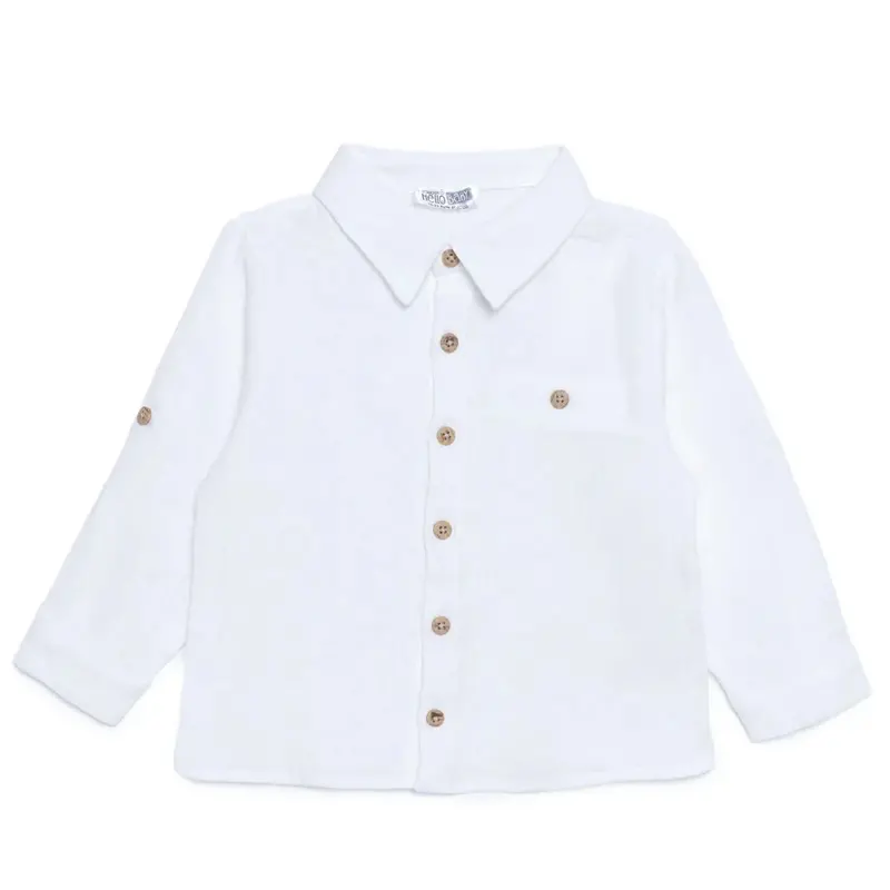 Hellobaby Boys Shirt With Buttons Cool Boy Shirt Collar Long Sleeve - Ecru 1