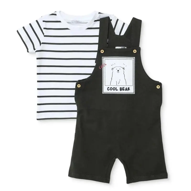 Hellobaby Boys Short Dungarees & T-Shirt Animal Print Buttoned Crew Neck Short Length Short Sleeve - Black 1