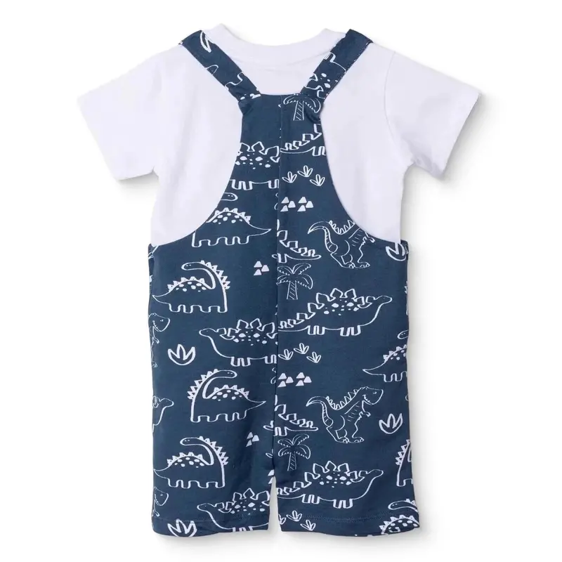 Hellobaby Boys Short Dungarees & T-Shirt Dinosaur Print Buttoned Crew Neck Short Length Short Sleeve - Blue Printed 2