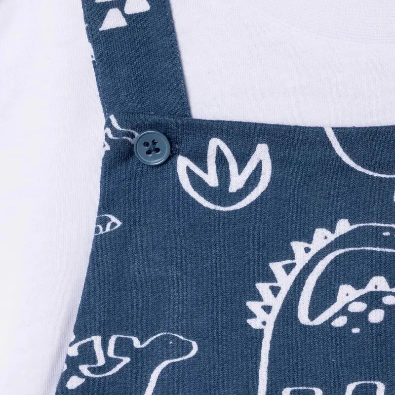 Hellobaby Boys Short Dungarees & T-Shirt Dinosaur Print Buttoned Crew Neck Short Length Short Sleeve - Blue Printed 5
