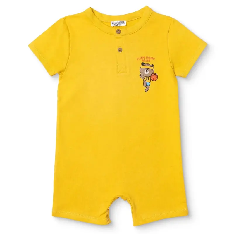 Hellobaby Boys Short Romper Animal Print Buttoned Little Sports Crew Neck Short Length Short Sleeve - Yellow 1