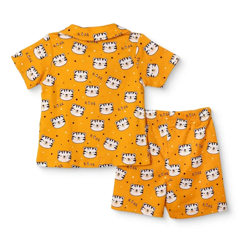 Hellobaby Boys Short Sleeve Pyjamas Set Animal Print Buttoned Peter Pan Collar Short Length Short Sl - Orange 2