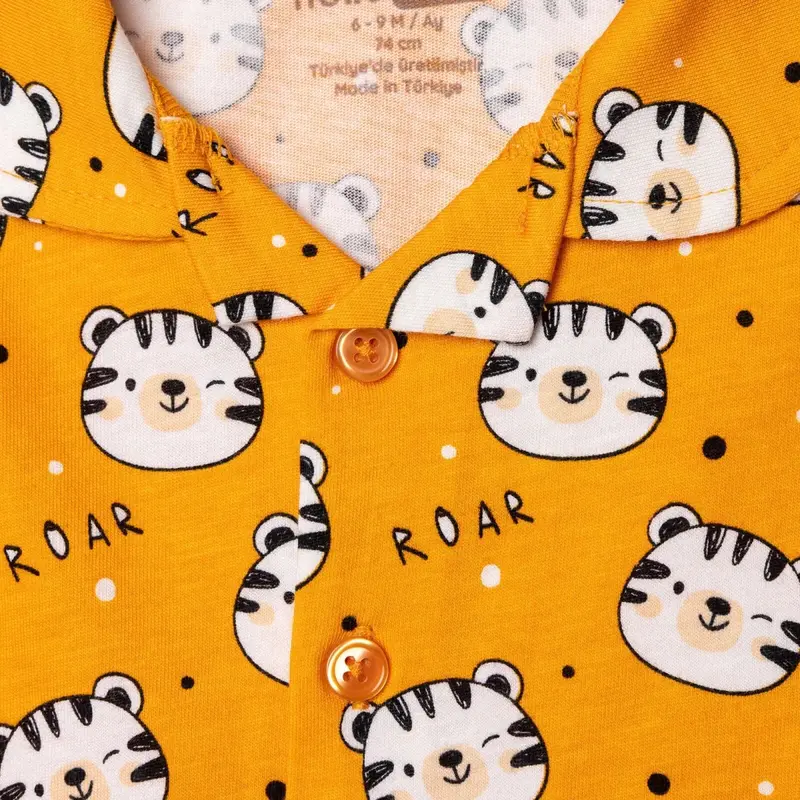 Hellobaby Boys Short Sleeve Pyjamas Set Animal Print Buttoned Peter Pan Collar Short Length Short Sl - Orange 4
