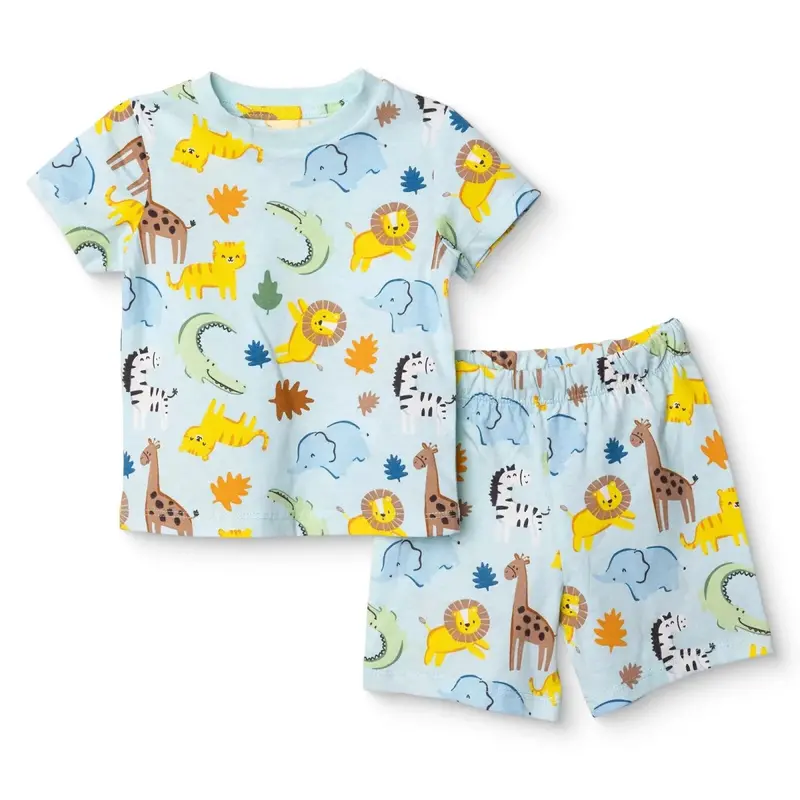 Hellobaby Boys Short Sleeve Pyjamas Set Animal Print Crew Neck Short Length Short Sleeve - Blue 1