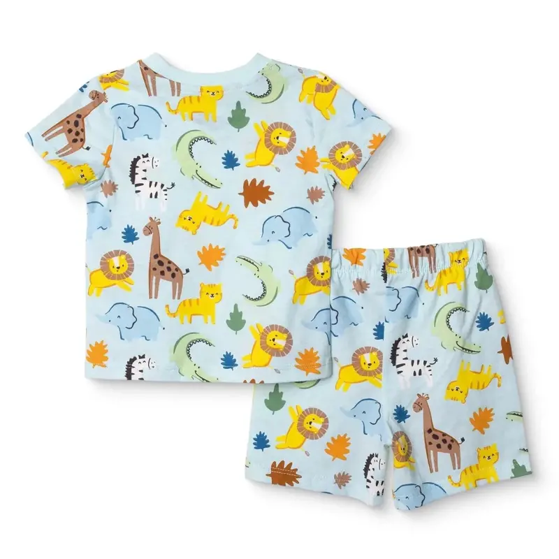 Hellobaby Boys Short Sleeve Pyjamas Set Animal Print Crew Neck Short Length Short Sleeve - Blue 2