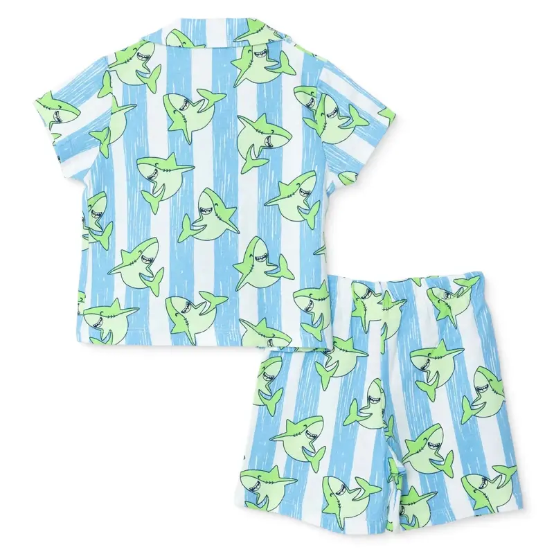Hellobaby Boys Short Sleeve Pyjamas Set Animal With Buttons Shirt Collar Short Leg Short Sleeve - Blue 2