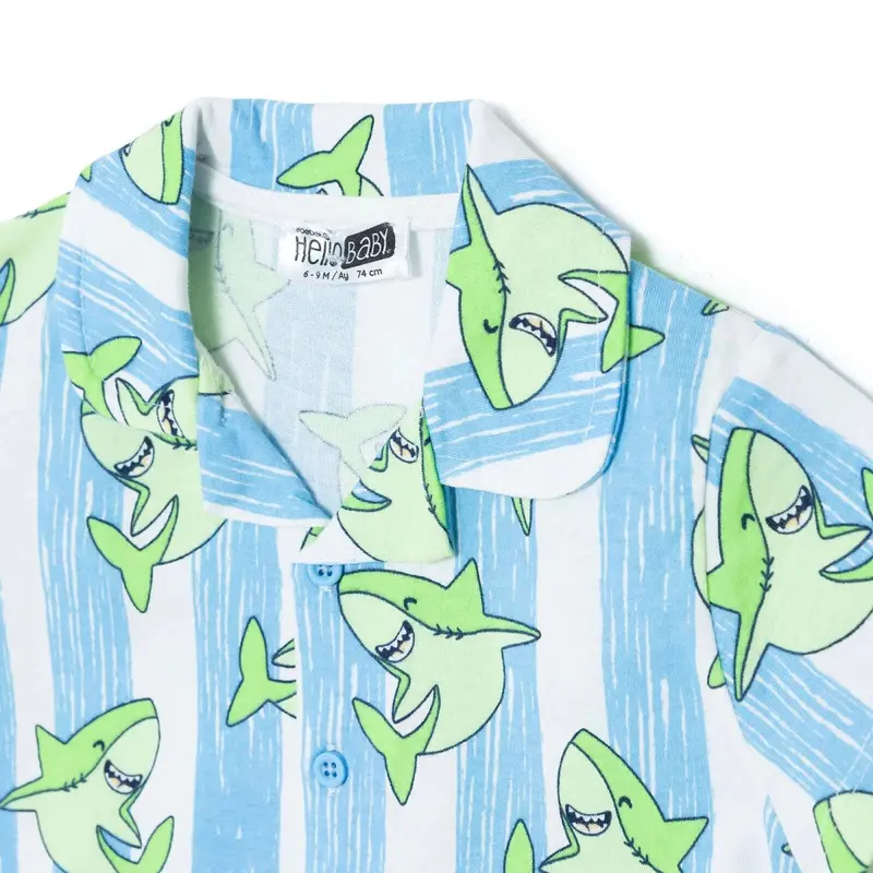 Hellobaby Boys Short Sleeve Pyjamas Set Animal With Buttons Shirt Collar Short Leg Short Sleeve - Blue 3