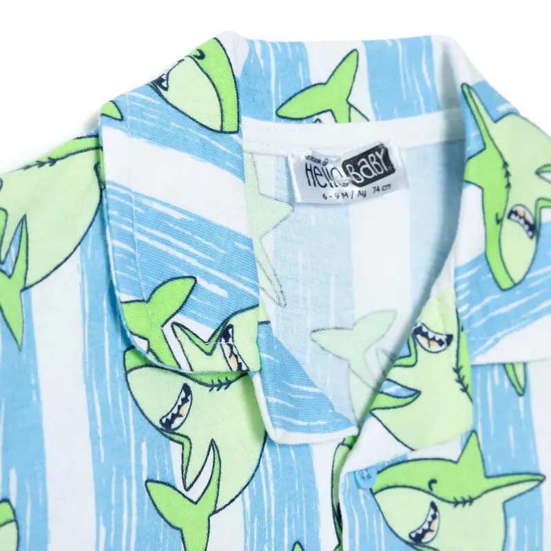 Hellobaby Boys Short Sleeve Pyjamas Set Animal With Buttons Shirt Collar Short Leg Short Sleeve - Blue 5