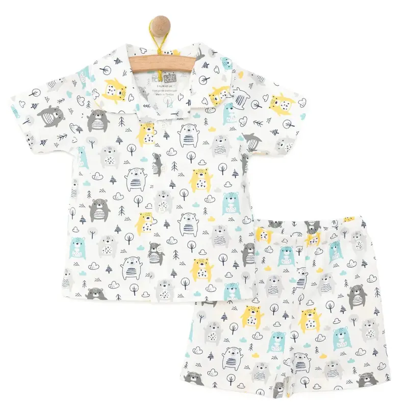 Hellobaby Boys Short Sleeve Pyjamas Set Animal With Buttons Shirt Collar Short Leg Short Sleeve - Ecru 1