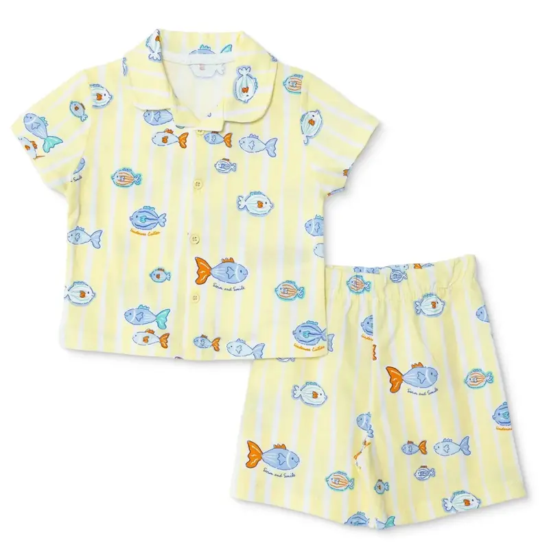 Hellobaby Boys Short Sleeve Pyjamas Set Animal With Buttons Shirt Collar Short Leg Short Sleeve - Yellow 1