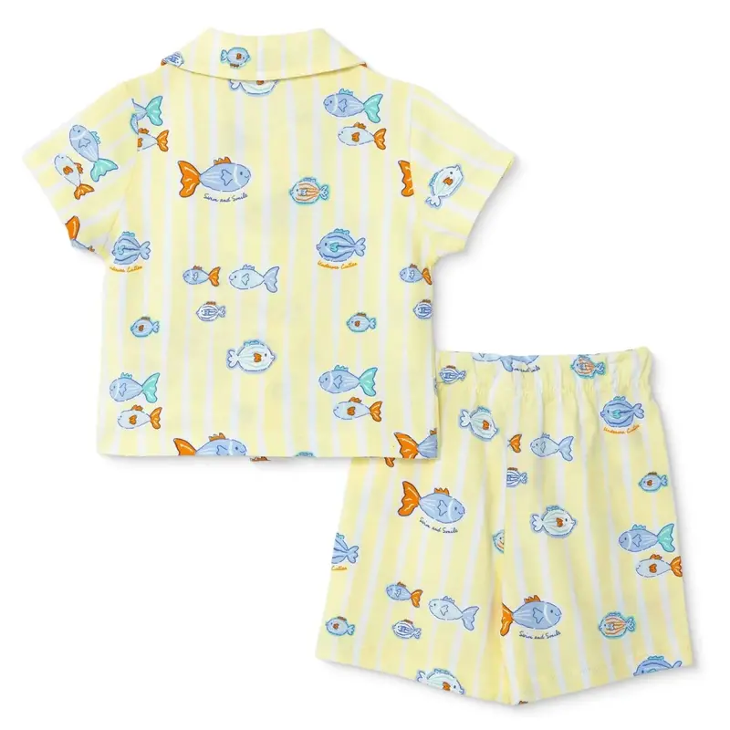 Hellobaby Boys Short Sleeve Pyjamas Set Animal With Buttons Shirt Collar Short Leg Short Sleeve - Yellow 2