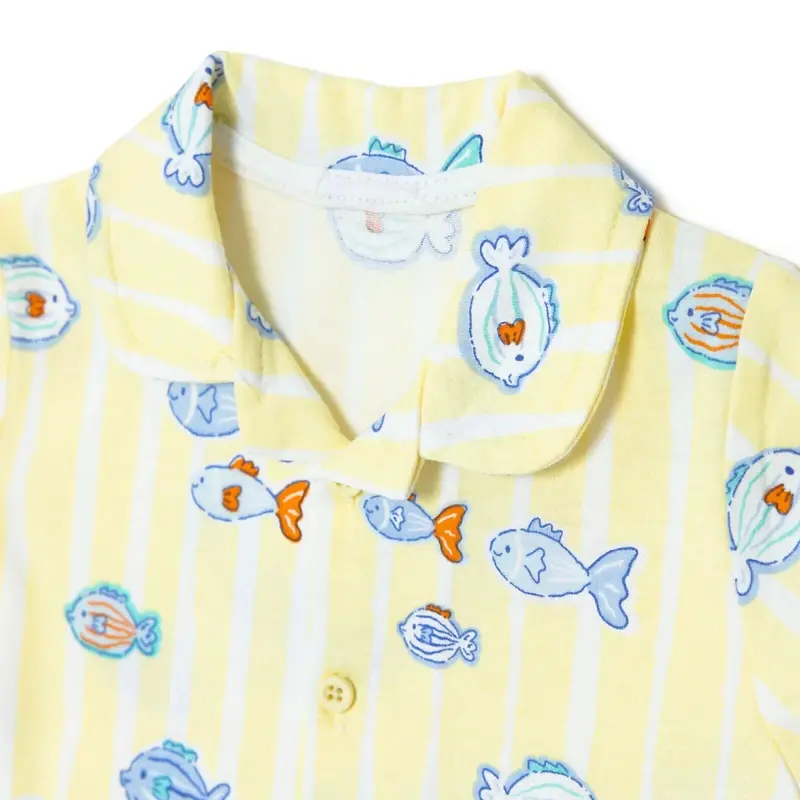 Hellobaby Boys Short Sleeve Pyjamas Set Animal With Buttons Shirt Collar Short Leg Short Sleeve - Yellow 3