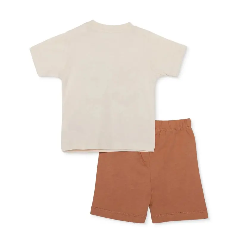 Hellobaby Boys Short Sleeve Pyjamas Set Animal With Poppers Crew Neck Short Leg Short Sleeve - Beige 2