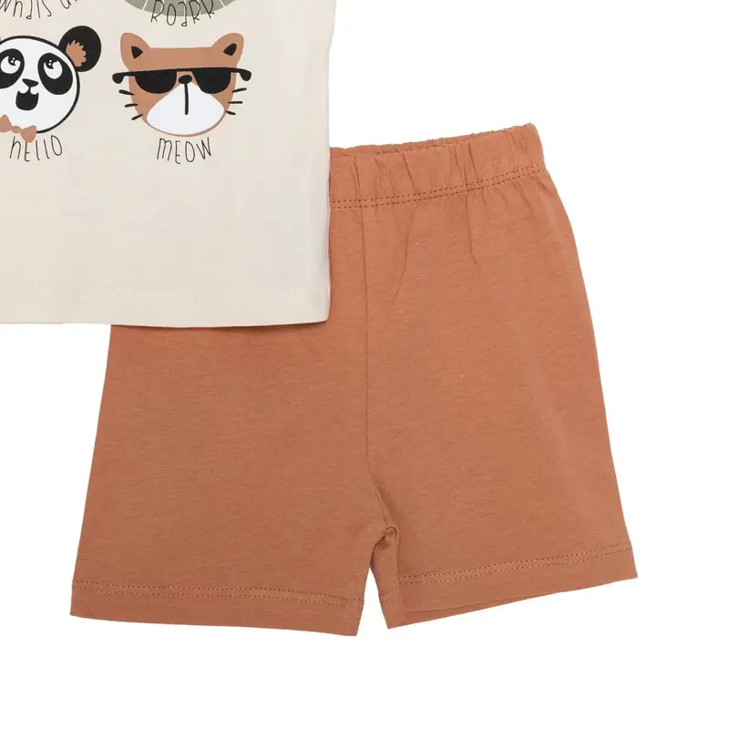 Hellobaby Boys Short Sleeve Pyjamas Set Animal With Poppers Crew Neck Short Leg Short Sleeve - Beige 4