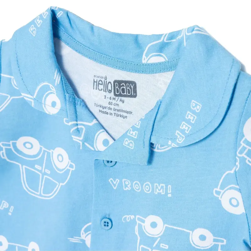 Hellobaby Boys Short Sleeve Pyjamas Set Car Print Buttoned Shirt Collar Short Length Short Sleeve - Blue 3