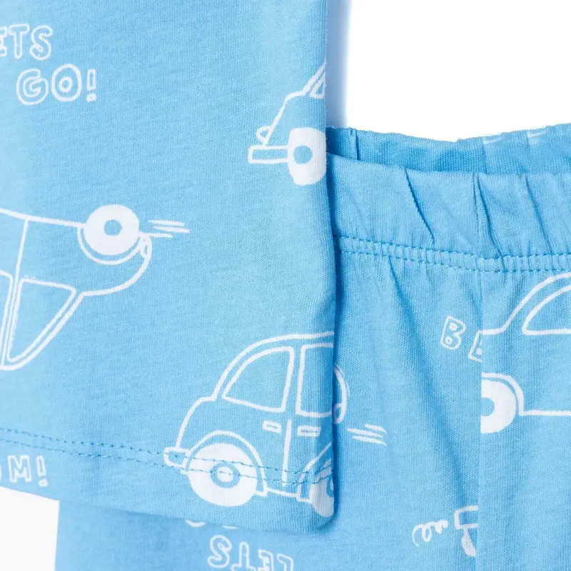 Hellobaby Boys Short Sleeve Pyjamas Set Car Print Buttoned Shirt Collar Short Length Short Sleeve - Blue 4