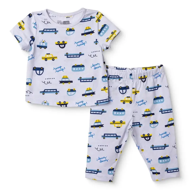 Hellobaby Boys Short Sleeve Pyjamas Set Crew Neck Long Leg Short Sleeve - Blue 1