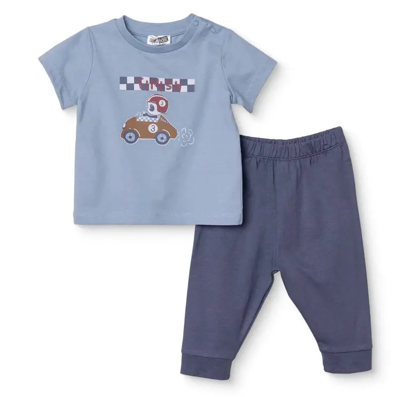 Hellobaby Boys Short Sleeve Pyjamas Set Crew Neck Long Leg Short Sleeve - Blue 1