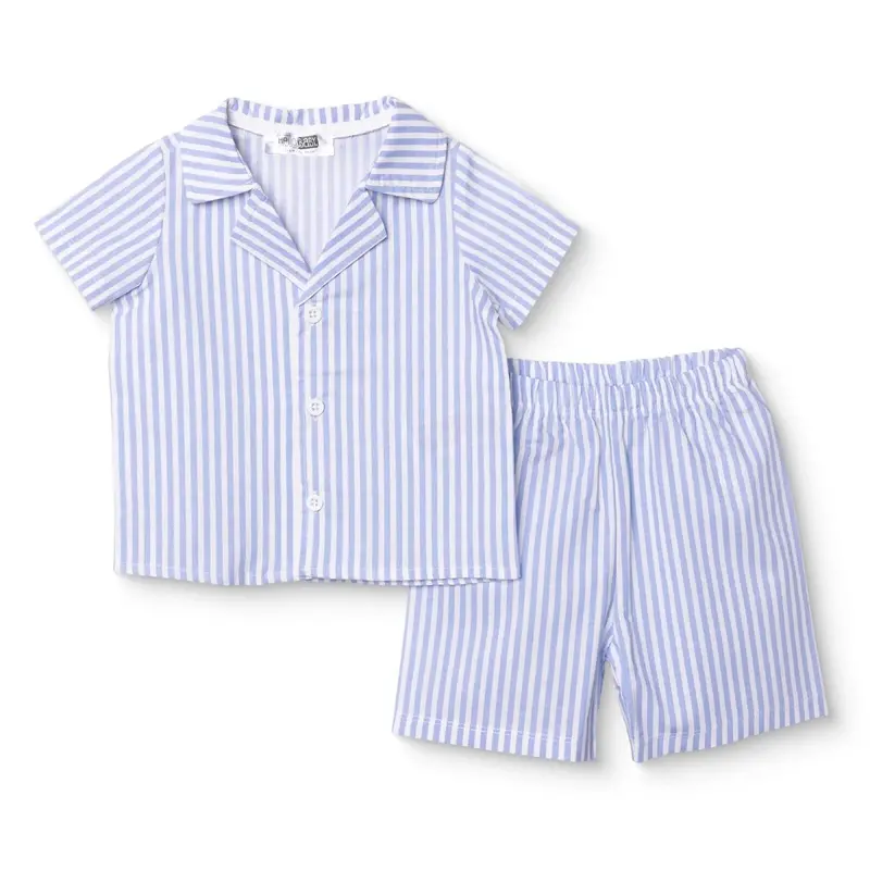 Hellobaby Boys Short Sleeve Pyjamas Set Striped Buttoned Peter Pan Collar Short Length Short Sleeve - Blue 1