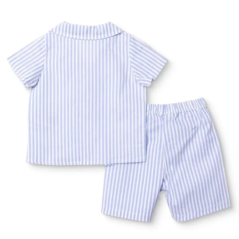 Hellobaby Boys Short Sleeve Pyjamas Set Striped Buttoned Peter Pan Collar Short Length Short Sleeve - Blue 2