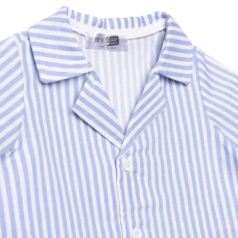 Hellobaby Boys Short Sleeve Pyjamas Set Striped Buttoned Peter Pan Collar Short Length Short Sleeve - Blue 3