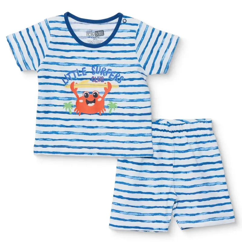 Hellobaby Boys Short Sleeve Pyjamas Set Vehicle Print Snap Fastening Crew Neck Short Length Short Sl - Ecru 1