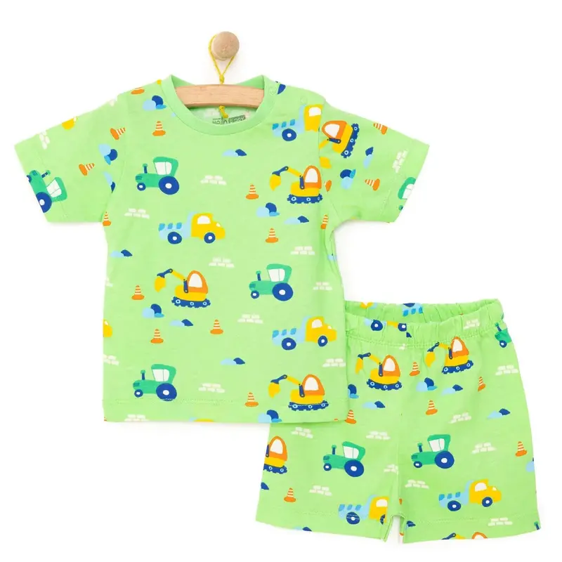 Hellobaby Boys Short Sleeve Pyjamas Set Vehicles Crew Neck Short Leg Short Sleeve - Petrol Green 1