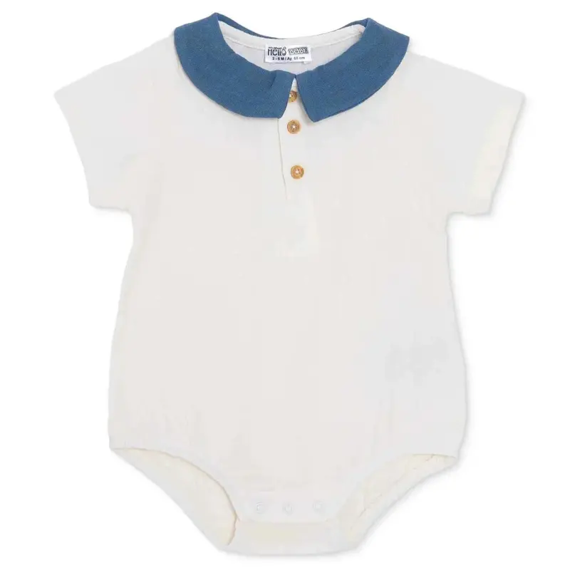 Hellobaby Boys Snap Fastening Crew Neck Short Sleeve - Beige 1
