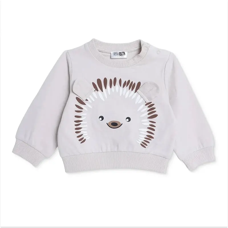 Hellobaby Boys Sweatshirt Animal Print Snap Fastening Crew Neck Long Sleeve - Mink 1