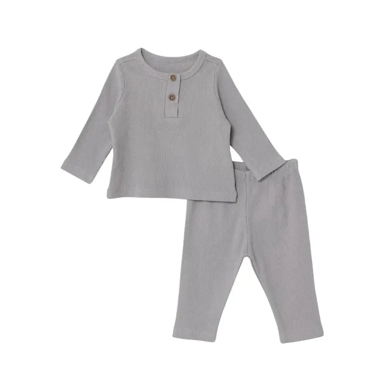 Hellobaby Boys Sweatshirt- Bottom With Buttons Crew Neck Long Leg Long Sleeve - Grey 1