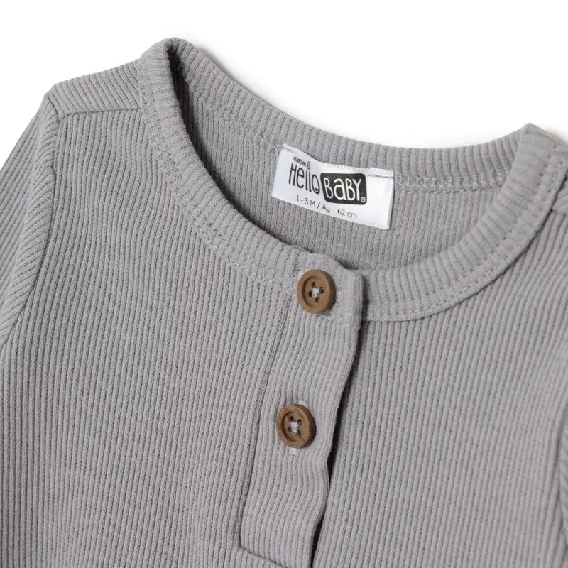 Hellobaby Boys Sweatshirt- Bottom With Buttons Crew Neck Long Leg Long Sleeve - Grey 3