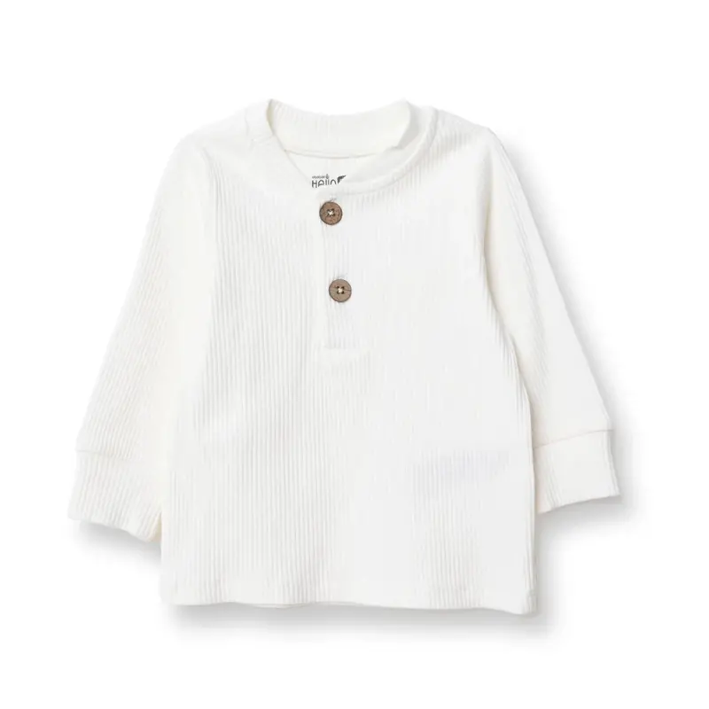 Hellobaby Boys Sweatshirt With Buttons Crew Neck Long Sleeve - Ecru 1