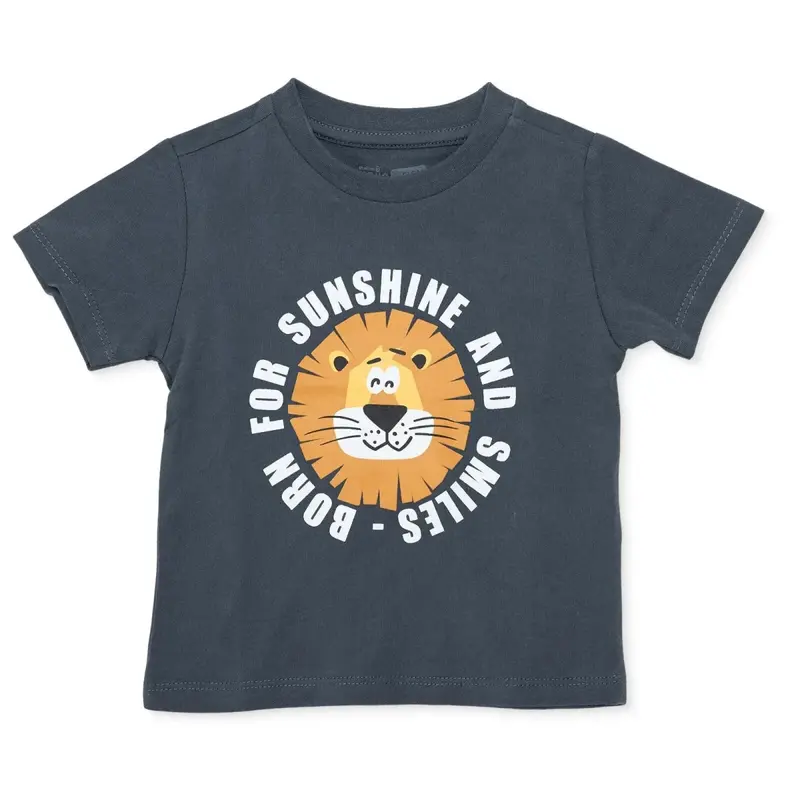 Hellobaby Boys T-Shirt Animal Print Crew Neck Short Sleeve - Charcoal 1