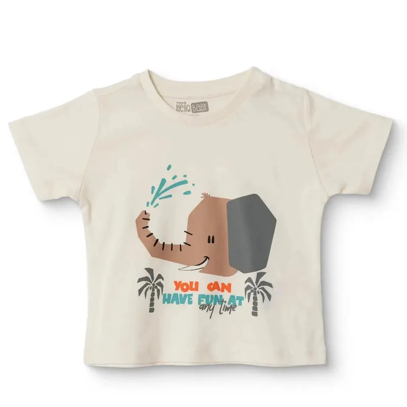 Hellobaby Boys T-Shirt Animal Print Crew Neck Short Sleeve - Ecru 1
