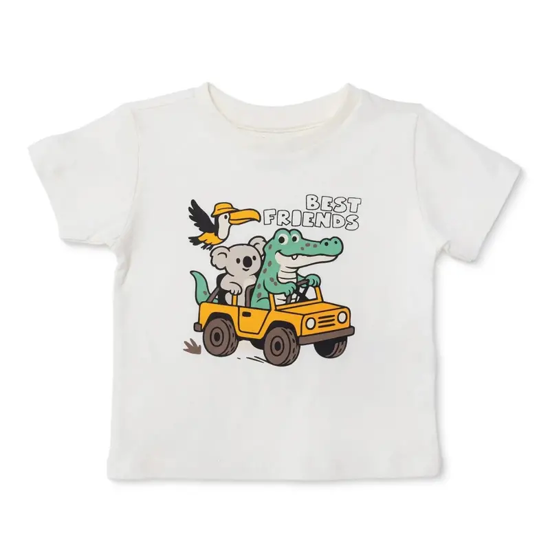 Hellobaby Boys T-Shirt Animal Print Crew Neck Short Sleeve - Ecru 1