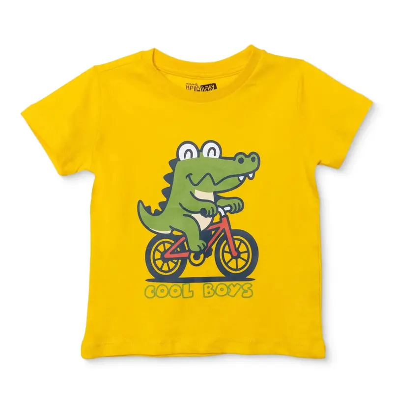 Hellobaby Boys T-Shirt Animal Print Crew Neck Short Sleeve - Yellow 1