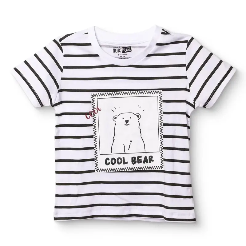 Hellobaby Boys T-Shirt Bear Print Cool Boy Crew Neck Short Sleeve - Ecru 1