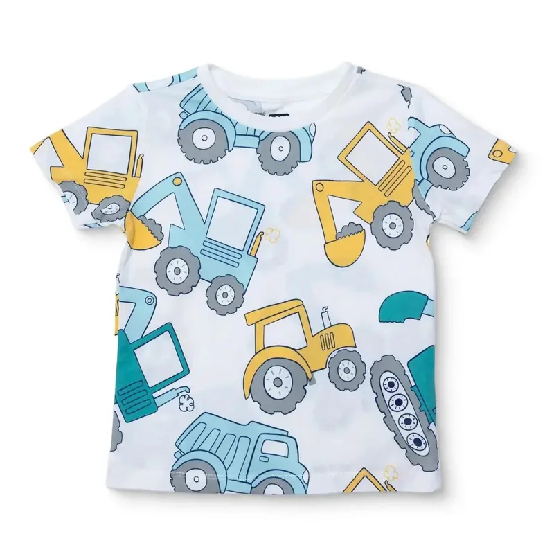 Hellobaby Boys T-Shirt Construction Print Crew Neck Short Sleeve - White 1