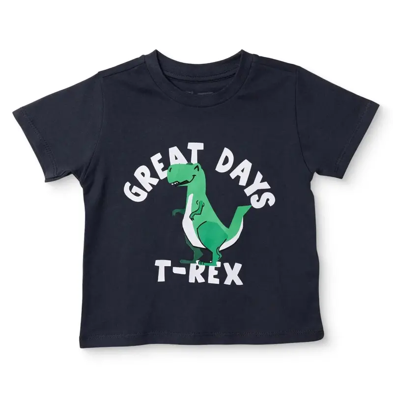 Hellobaby Boys T-Shirt Dinosaur Print Crew Neck Short Sleeve - Charcoal 1